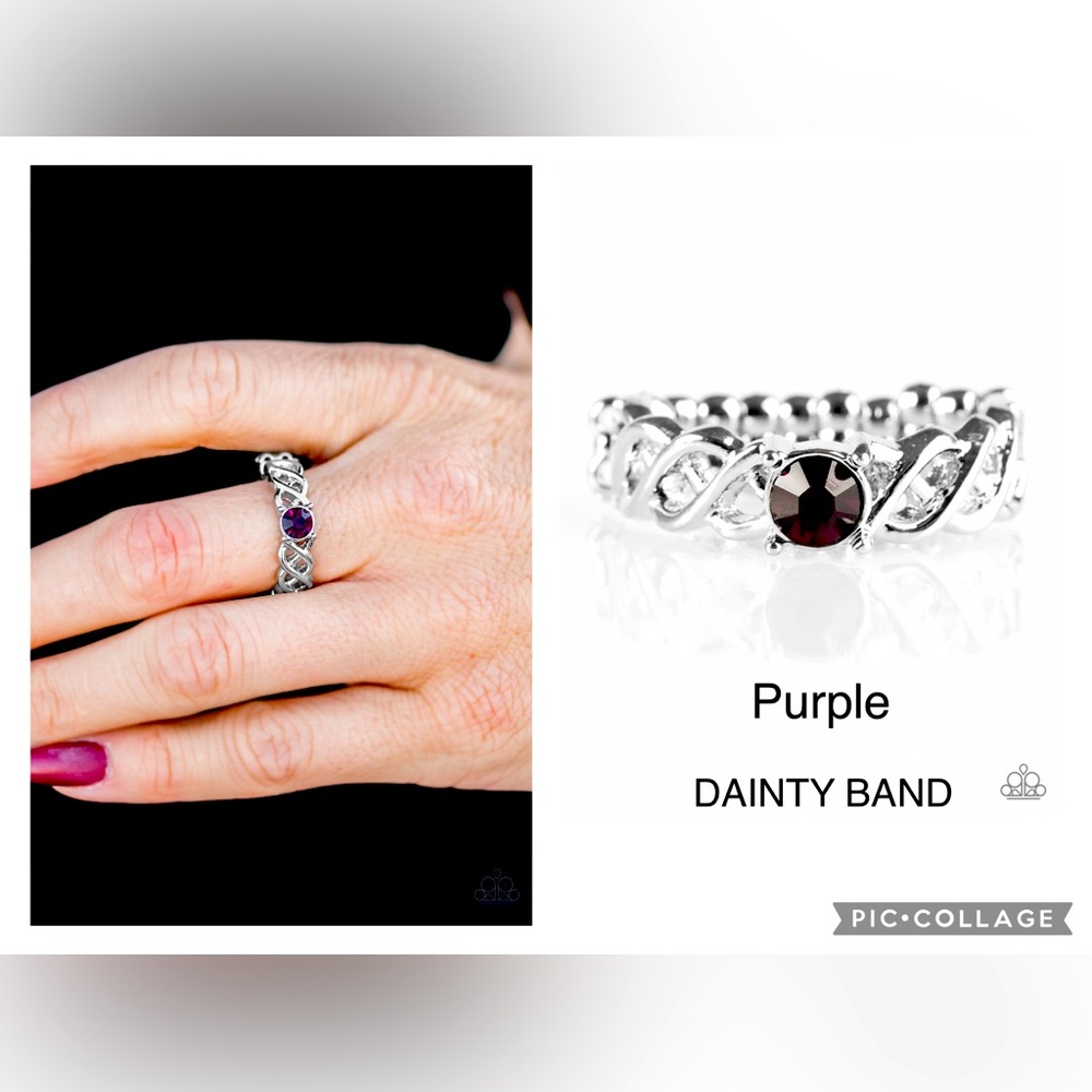 Cache Out Silver w/Purple Rhinestone Stretchy Dainty Band Ring